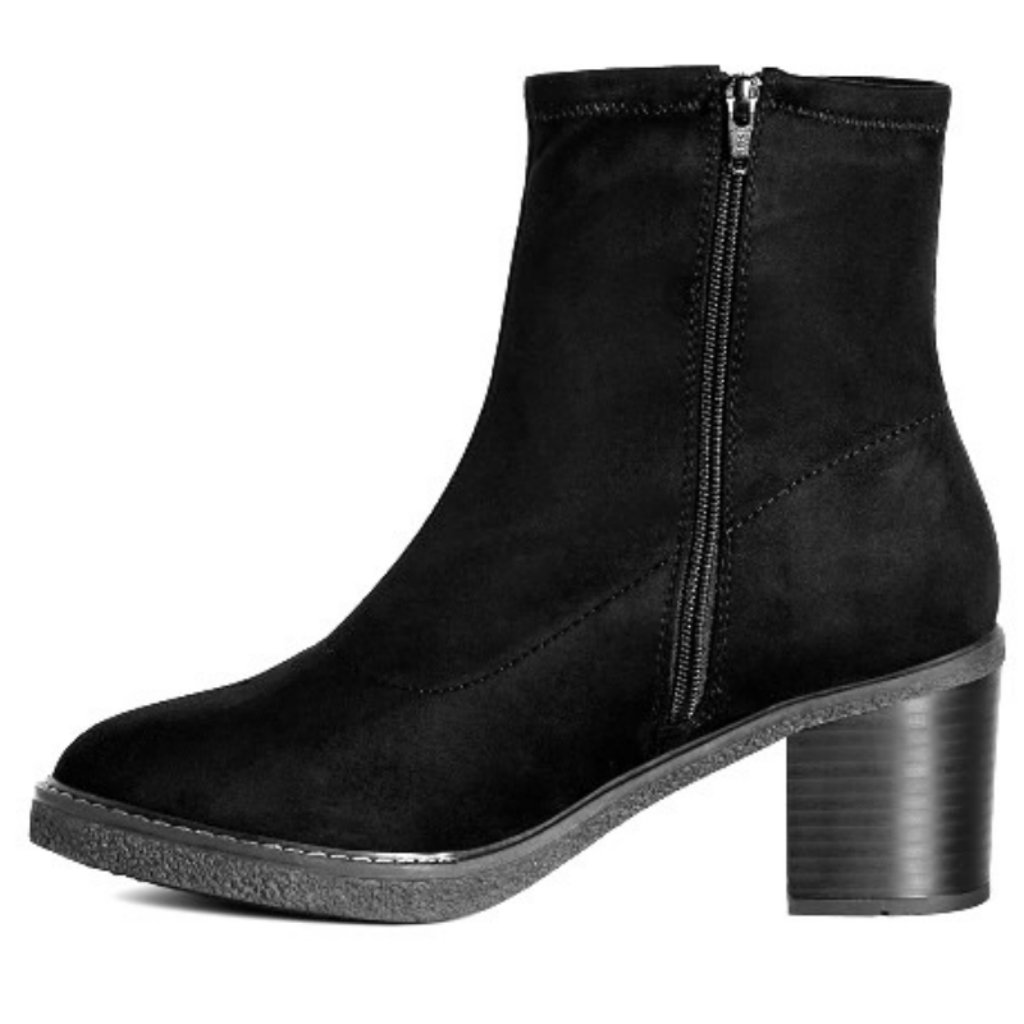 Nwt Evans Black Faux Suede Block Heel Ankle Boots 9 9w — image 4 of 8